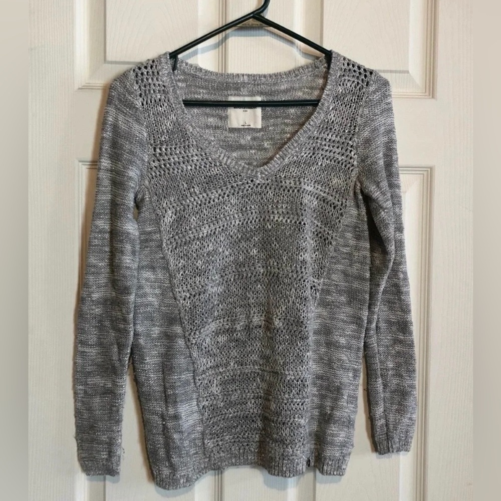 Abercrombie Girls Large Sweater Grey V-Neck Marled Y2K Vintage GUC